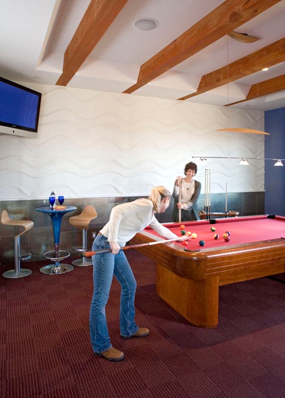 Elfin property. Pool room, with Laura Birns, right, and assistant Patti Pethel, left shooting ball.